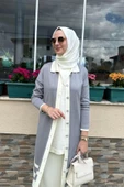 İmge Çizgili Triko Hırka Gri - 5