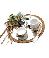 20cm Söz Nişan Damat Kahvesi Fincan Lokumluk Doğal Set - 2