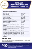 Nutraxin Men's Multi Vitamin Ve Mineraller Içeren Complex Takviye Gıda 60 Tablet thumbnail 3
