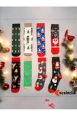 Yenigeldi 2 Adet Yılbaşı Çorabı Yıkanmış Renkli Desenli Noel Baba Ve Kış Temalı Çorap - 3