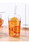 Yenigeldi Kubbe Kapaklı Pipetli Tumbler Isıya Dayanıklı Borosilikat Cam Bardak Kahve Meyve Suyu - 2