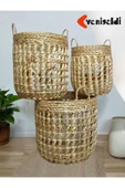 Yenigeldi 3lü Yuvarlak Dekoratif Hasır Sepetler Saklama Amaçlı yen2400073 - 1