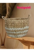 Yenigeldi 1 Adet Doğal Hasır Sepet (23CM-36CM-TABAN 24 CM) Beyaz Çizgili Yen240014k - 2