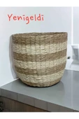 Yenigeldi (y:30xg:37xtg:25 Cm ) 1 Adet Hasır Sepet Seti Düzenleyici Organizer Beyaz Çizgili Yen240032or - 1