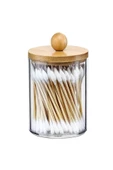 Yenigeldi 1 Adet ( 8* 6.5 Cm ) Bambu Kapaklı, Şeffaf Cam Kavanoz, Pamuk, Diş Ipi, Makyaj Fırçası - 1