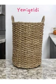 Yenigeldi (YÜKSEKLİĞİ:48-GENİŞLİĞİ:37 CM) 1 Adet Uzun Yuvarlak Dekoratif Hasır Sepeti Yen240002or - 1
