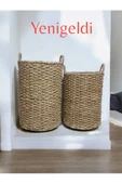 Yenigeldi 2li Uzun Yuvarlak Dekoratif Hasır Sepeti yen2400022 - 1