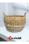 Yenigeldi 1 Adet Doğal Hasır Sepet ( 26 Cm - 40 Cm - Taban 28 Cm ) Beyaz Çizgili Yen240014or - 1