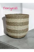 Yenigeldi (Y:37XG:42XTG:30 CM) 1 Adet Hasır Sepet Seti Düzenleyici Organizer Beyaz Çizgili Yen240032b - 1