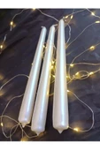 Yenigeldi 3 Lü , 7 Saat Yanan ,metalik Sedef Şamdan Mumu, Ivorry Taper Candle - 1