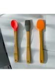 Yenigeldi 3 Adet 21 cm Pastel Renk Bambu Saplı Mini Silikon Pişirme Seti, ( Kaşık,Fırça,Spatula) - 2