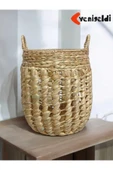 Yenigeldi (Y:37-G:30-TG:25 CM) 1 Adet Yuvarlak Dekoratif Hasır Sepet Saklama Amaçlı Yen240007k - 1