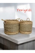 Yenigeldi 2li Saplı Yuvarlak Dekoratif Hasır Sepeti yen2400052 - 1