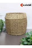 Yenigeldi 1 Adet Yuvarlak Hasır Sepeti ( Yüksekliği 31 Cm Genişliği 33 Cm Taban 30 Cm ) Üstü Beyaz Yen240031or - 1