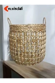 Yenigeldi (Y:44-G:45-TG:40 CM) 1 Adet Yuvarlak Dekoratif Hasır Sepet Saklama Amaçlı Yen240007b thumbnail 1