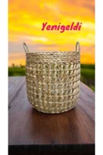 Yenigeldi (Y:44-G:45-TG:40 CM) 1 Adet Yuvarlak Dekoratif Hasır Sepet Saklama Amaçlı Yen240007b thumbnail 2