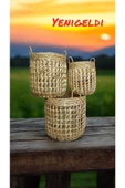 Yenigeldi 3lü Yuvarlak Dekoratif Hasır Sepetler Saklama Amaçlı yen2400073 - 2