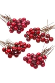 Yenigeldi 2 Demet ( Bir Demetinde : 6 Adet Vardır ) Mini Uğur Kokina Red Berry Yılbaşı Süsü Dekor Süs T108 - 1