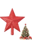Yenigeldi Kırmızı Simli Ağaç Tepe Yıldızı Yılbaşı Parti Süsü 15 cm - 1