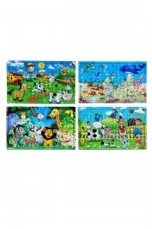 Yeni 4 Adet  24 Parçalı Ahşap Puzzle Yapboz Seti, Çiftliğim, Okyanus Canl., Vahşi Hayv., Çiftliğim 2 - 2