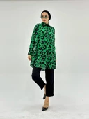 VıoShıne Kadın Leopar Desenli Oversize Saten Gömlek - 1