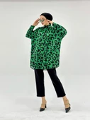VıoShıne Kadın Leopar Desenli Oversize Saten Gömlek - 2