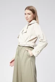 VıoShıne Kadın Soft Kumaş Kruveza Kemerli Crop Ceket - 10