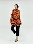 VıoShıne Kadın Leopar Desenli Oversize Saten Gömlek - 12