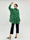 VıoShıne Kadın Leopar Desenli Oversize Saten Gömlek - 3