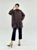 VıoShıne Kadın Leopar Desenli Oversize Saten Gömlek - 9