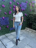 POLO YAKA KISA KOL TRİKO BLUZ-BEYAZ RENK - 2