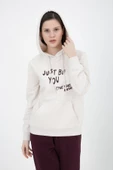 Kadın Baskılı Kapüşonlu Sweat Ekru - 1