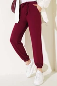 Bel İpli Paça Lastikli Jogger Pantolon Bordo - 1
