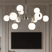 Apliqa Sofia 12'li Siyah Gold 100 Watt Yuvarlak Modern Oturma Odası, Salon Avize thumbnail 1