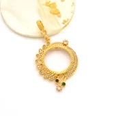 Yarım Altın Çerçeveli Kolye Ucu Altın Kaplama Yuvarlak TGR-617 thumbnail 4