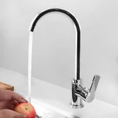 Polo Uzun Kuğu Batarya Krom Lavabo Banyo Mutfak Musluğu Musluk Mermer Tezgah Üstü Çift Su Giriş Evye - 2
