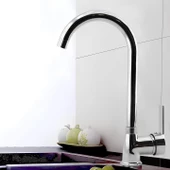 Lara Uzun Kuğu Batarya Krom Lavabo Banyo Mutfak Musluğu Musluk Mermer Tezgah Üstü Çift Su Giriş Evye - 2