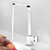 Side Kısa Kuğu Batarya Krom Lavabo Banyo Mutfak Musluğu Musluk Mermer Tezgah Üstü Çift Su Giriş Evye - 2