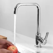 Star Lüx Kuğu Batarya Krom Lavabo Banyo Mutfak Musluğu Musluk Mermer Tezgah Üstü Çift Su Giriş Evye - 4