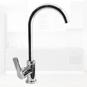 Polo Uzun Kuğu Batarya Krom Lavabo Banyo Mutfak Musluğu Musluk Mermer Tezgah Üstü Çift Su Giriş Evye - 5