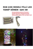 RGB  ÇOK IŞIKLI YANIP SÖNEN PİLLİ LED IŞIK 5M EV, BAHÇE, OFİS , ÇEŞİTLİ EŞYA SÜSLEME LED ŞERİT IŞIK - 1
