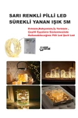 SARI IŞIKLI SÜREKLİ YANAN  PİLLİ LED IŞIK 5M EV, BAHÇE, OFİS , ÇEŞİTLİ EŞYA SÜSLEME LED ŞERİT IŞIK - 1
