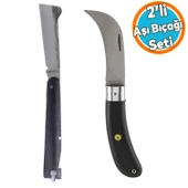 Aşı Bıçağı Bıçak Çakı Profesyonel Çelik Eğri Uçlu Bağ Ağaç Budama Plastik Saplı Aşı Çakısı 2'Lİ Set - 1