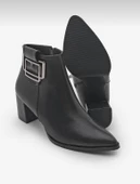 Potinonline K1754 Kadın Sivri Burun Tokalı Kalın Topuk Kısa Bot - 4