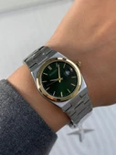 Tessat Orijinal Model Mekanizma Garantili Takvimli Kadın Kol Saati Gümüş Kordon Gold Kasa (Yeşil Kadran) - 1