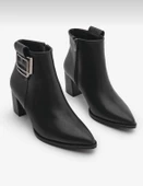 Potinonline K1754 Kadın Sivri Burun Tokalı Kalın Topuk Kısa Bot - 3