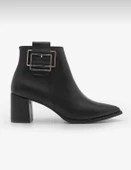 Potinonline K1754 Kadın Sivri Burun Tokalı Kalın Topuk Kısa Bot - 2