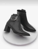 Potinonline K1754 Kadın Sivri Burun Tokalı Kalın Topuk Kısa Bot - 1