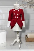 Kız Çocuk Kol Uçları Peluş Detaylı Kırmızı Kaşe Kabanlı Takım - 4