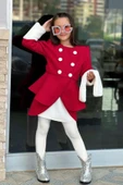 Kız Çocuk Kol Uçları Peluş Detaylı Kırmızı Kaşe Kabanlı Takım - 2